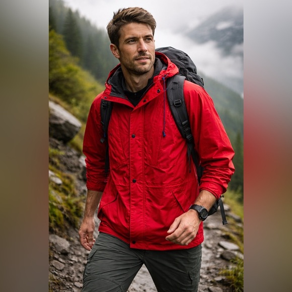 Vintage REI Gore-Tex Red Rain Shell Waterproof Jacket Hiking Outdoors Men’s S